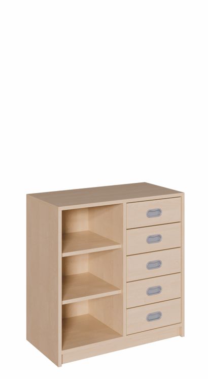 K Schrank 80 cm, 5 Schübe re./li./Regal, 2 Breiten